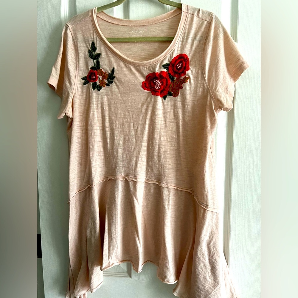 Like New Lane Bryant Pink Blouse with Embroidery Floral  Detail